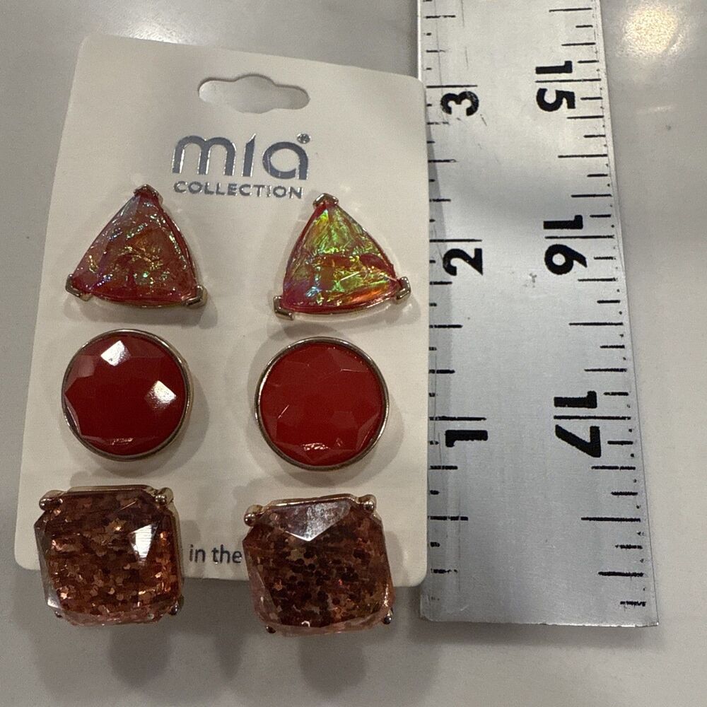 Mia Collection Costume Jewelry 3 Sets Red Earrings Post NEW - Picture 6 of 6